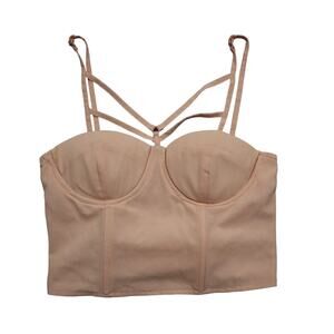 Moon Collection Shirt Womens S Beige Sleeveless Strappy Neckline Crop Top